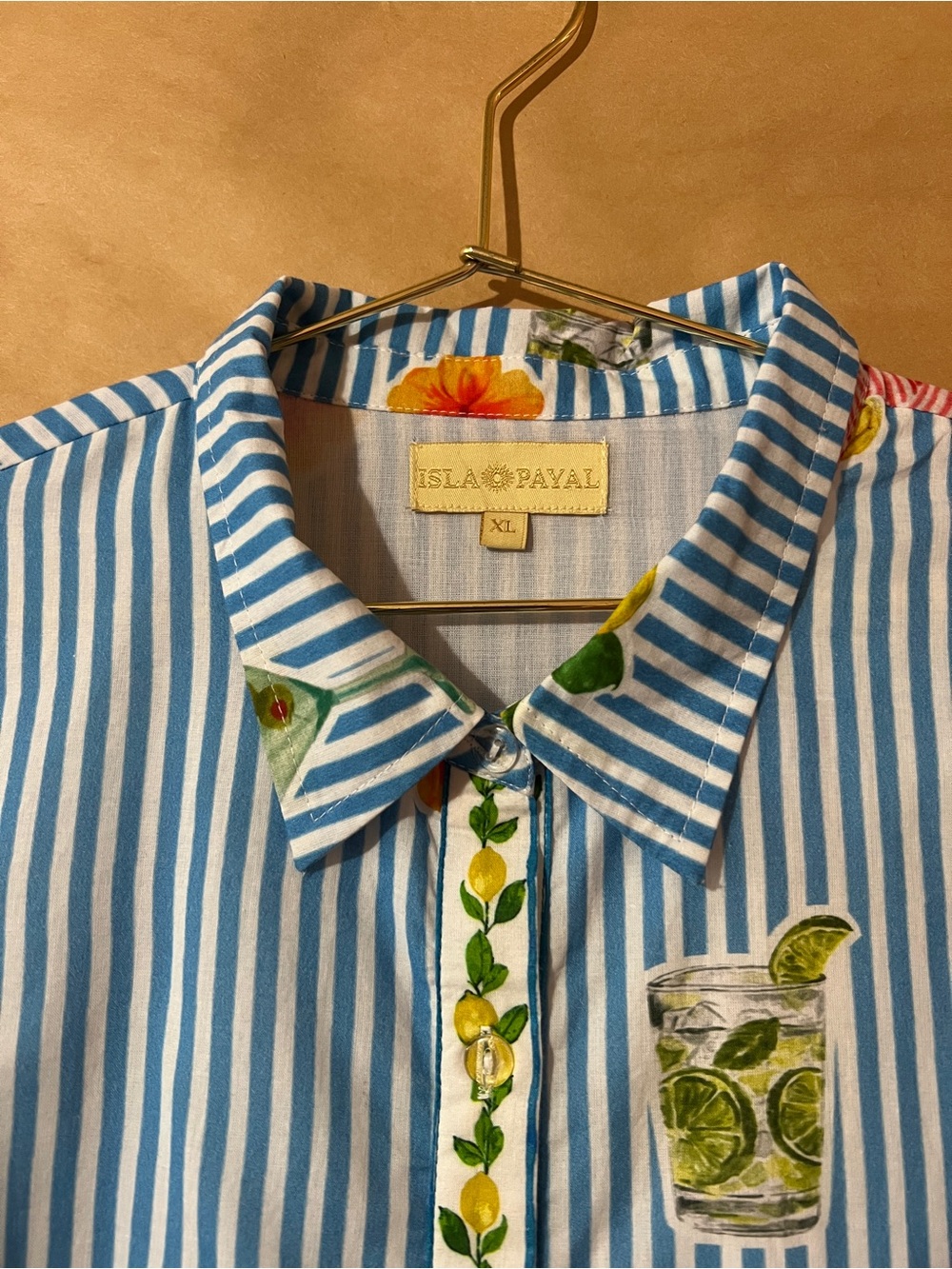 IslaPayal | Lisbon Mini Dress Martini Blue Stripe Lemons Button Front Size XL - Picture 4 of 12